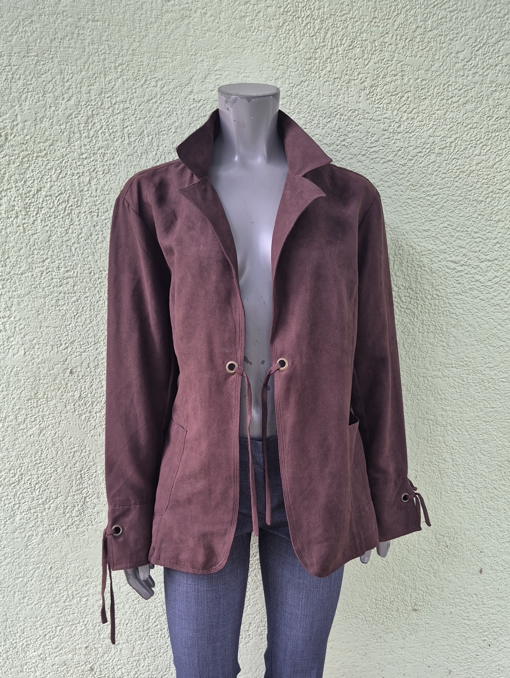 Cato (Bangladesh) Ladies Dark Brown Faux Suede Tie-front Lace-up Jacket